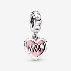 Mum sterling silver dangle with fancy fairy tale pink cubic zirconia and shaded